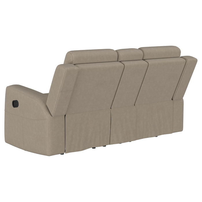Brentwood Upholstered Motion Reclining Loveseat with Console Taupe