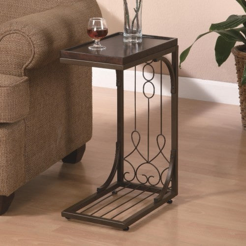 Accent Tables Small Brown Snack Table with Burnished Cooper Base