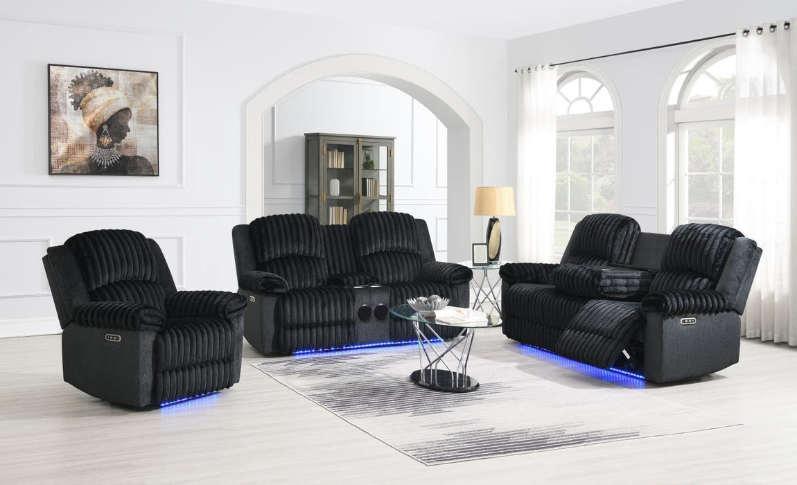 U161 - Corduroy Power LED Reclining Sofa - Black