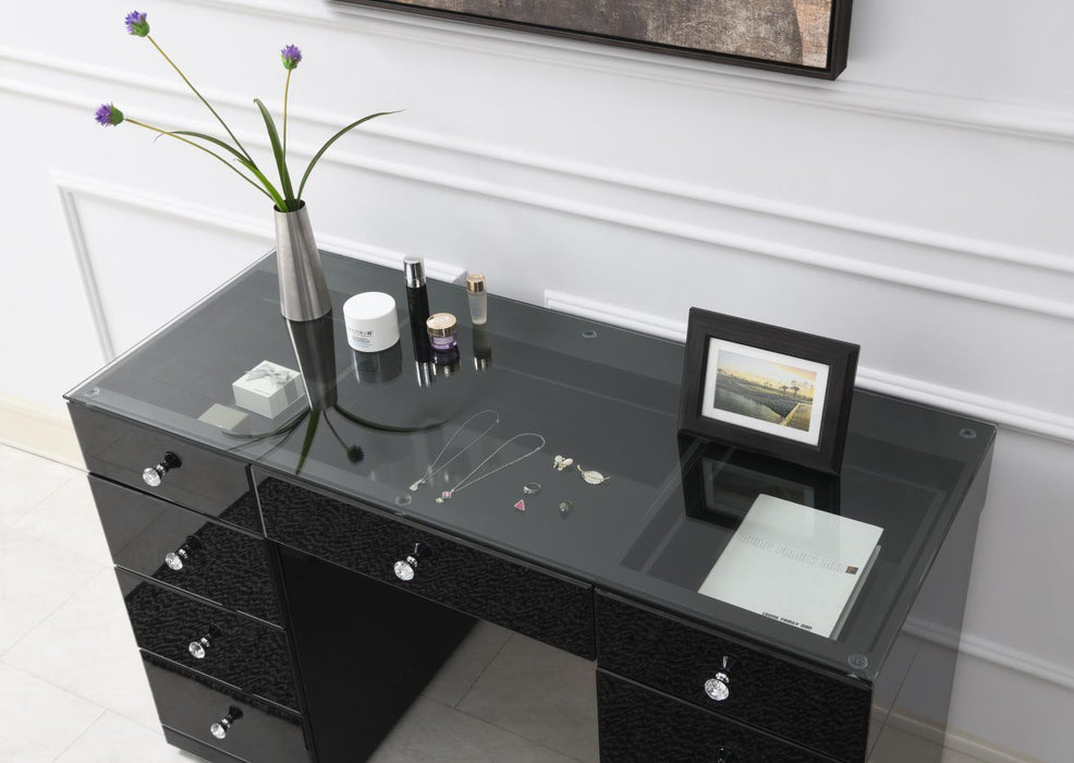 G-316 - Glamour Vanity Set (MDF Dresser + Mirror Bluetooth Speaker With Lights) - Black