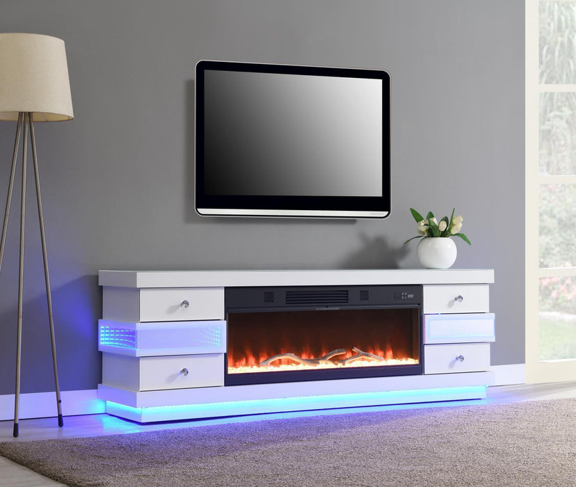 W032-TV - Fire Place TV Stand With Bluetooth Speaker, Heater, Multi Colors, RGB Light - White