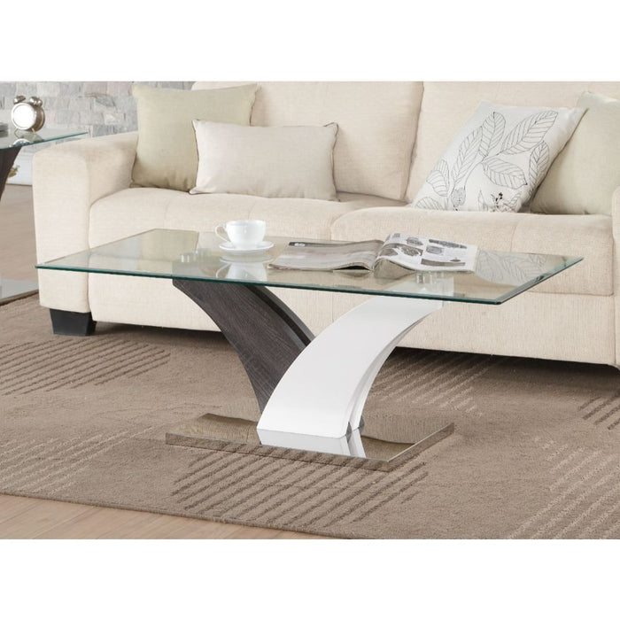 Forest - Coffee Table - Clear Glass, White & Gray Oak