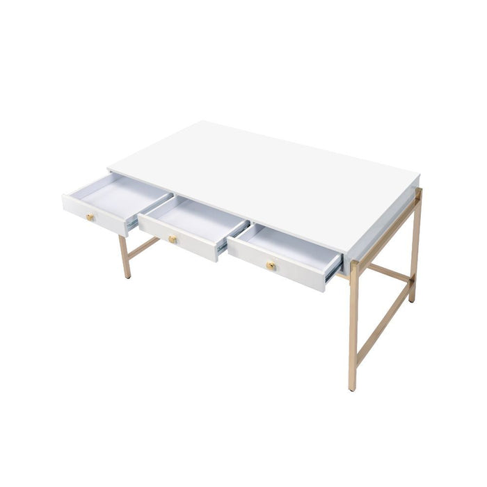 Ottey - Desk - White High Gloss & Gold - 31"