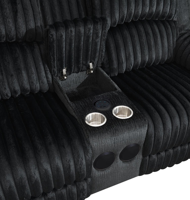 U161 - Corduroy Power LED Reclining Loveseat With Bluetooth Speaker - Black