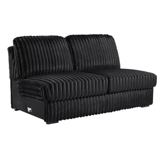 U259 - Corduroy Power Reclining 4 Piece Sectional With 2 Wireless Charger - Black