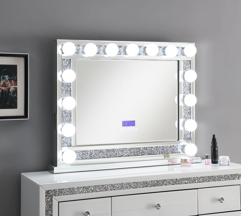 G-320 - Glamour Vanity Set (MDF Dresser + Mirror Bluetooth Speaker With Lights) - Pearl Silver