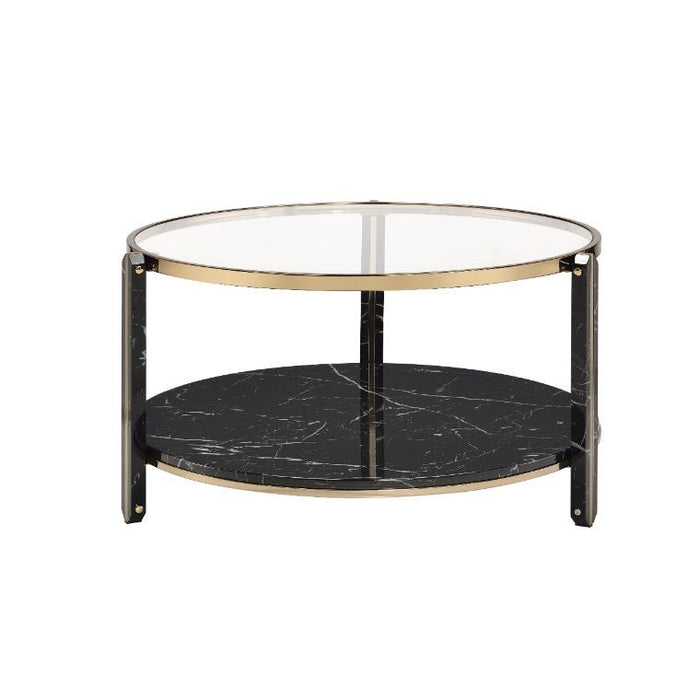 Thistle - Coffee Table - Clear Glass, Faux Black Marble & Champagne Finish