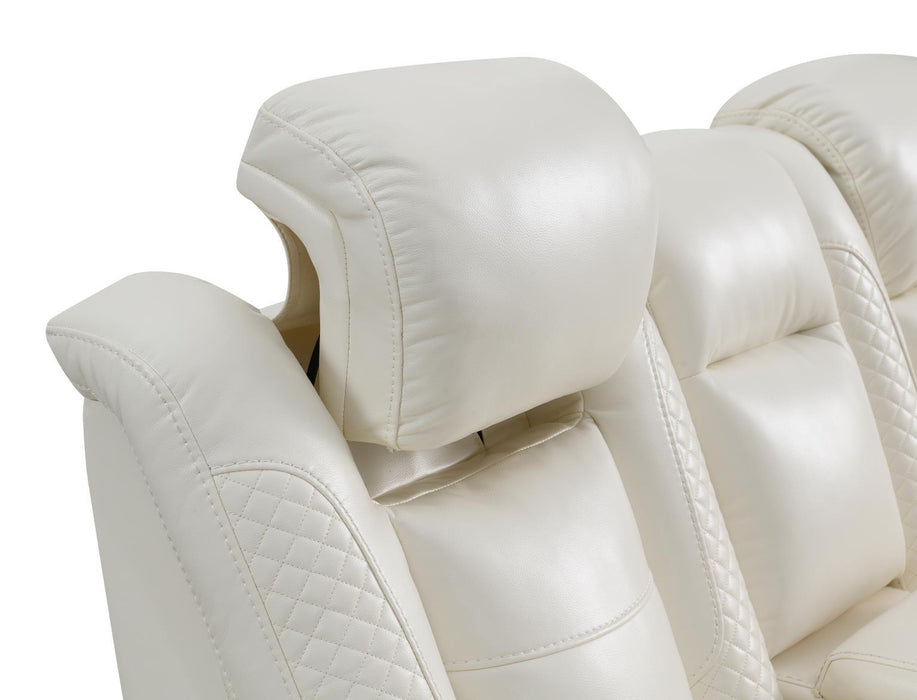 U94 - LED Power Reclining With Power Headrest, And Drop Down Table Sofa - White