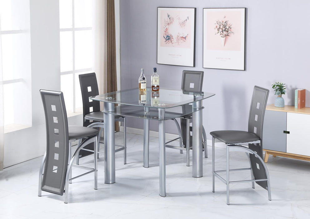 D324 - 5 Piece Dining Room Set (Pub Table, 4 Chairs) - Pearl Silver