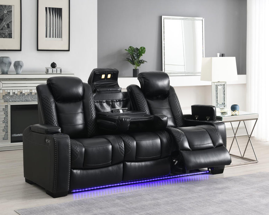 U92 - LED Power Reclining With Power Headrest, Bluetooth Speaker, And Drop Down Table Loveseat - Black