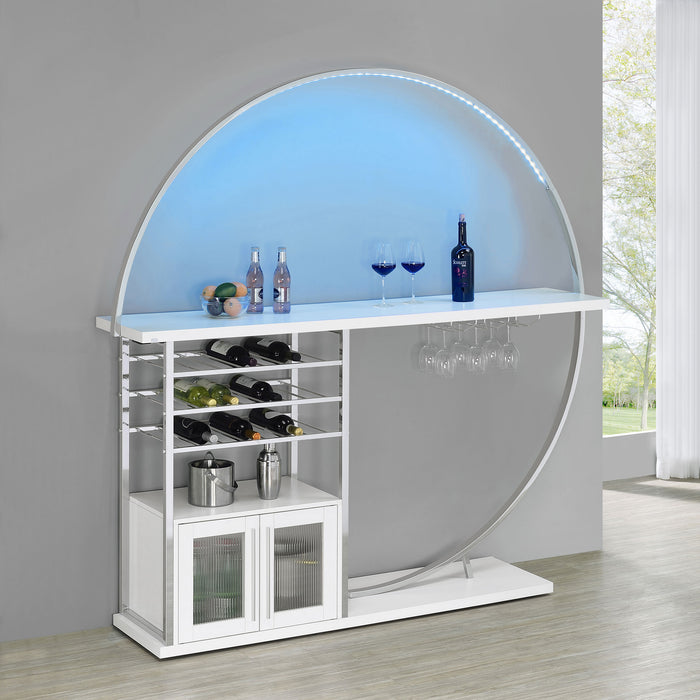 Risley 2-door Circular LED Home Bar with Wine Storage White High Gloss