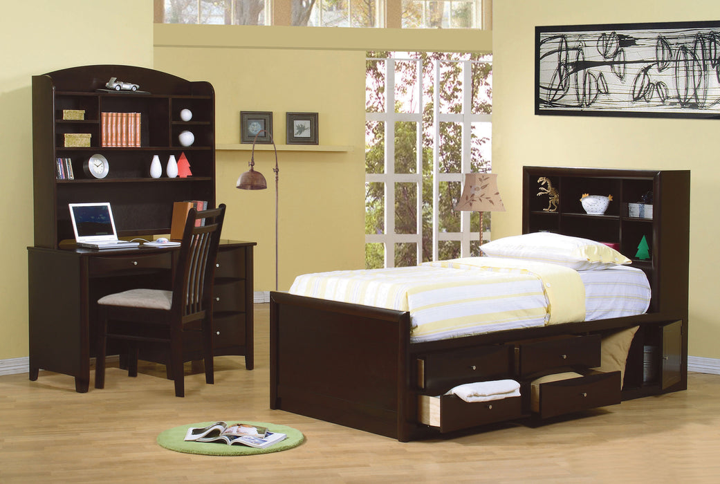 Phoenix Wood Full Storage Bookcase Bed Cappuccino