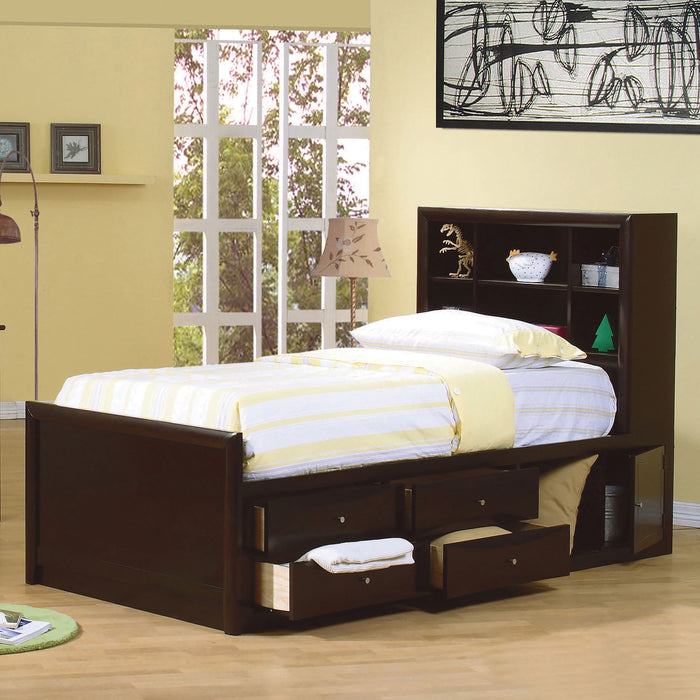 Phoenix Wood Full Storage Bookcase Bed Cappuccino
