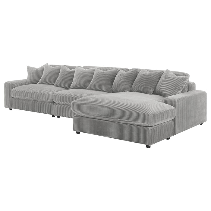 Blaine 3-Piece Corduroy Reversible Chaise Sectional Sofa Fog