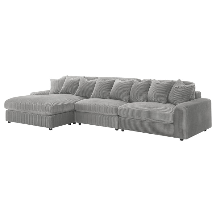 Blaine 3-Piece Corduroy Reversible Chaise Sectional Sofa Fog