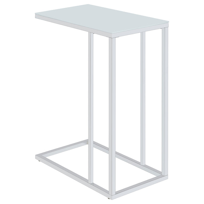 Stella White Glass Top C-Shaped Sofa Side Table Chrome