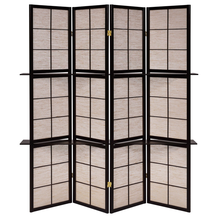 Iggy 4-panel Folding Screen with Removable Shelves Tan and Cappuccino