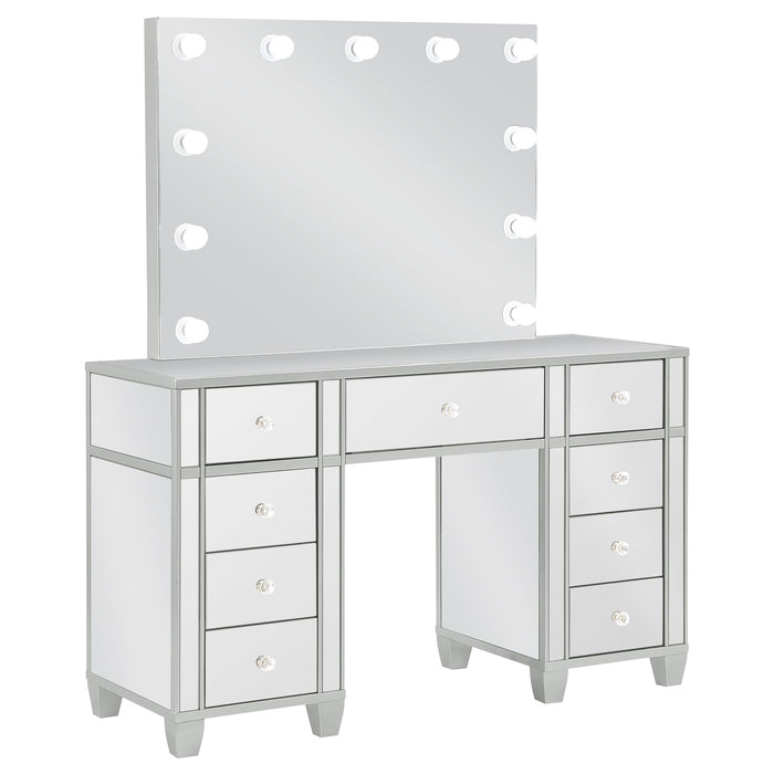 Allora 9-drawer Mirrored Storage Vanity Set with Hollywood Lighting Metallic
