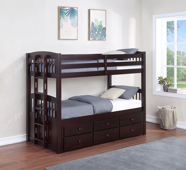 Kensington Twin Over Twin Bunk Bed with Trundle Cappuccino