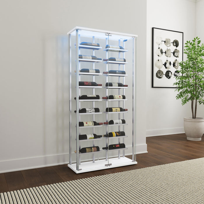 Montara Tempered Glass Wine Storage Display Curio Cabinet with LED Lighting Chrome