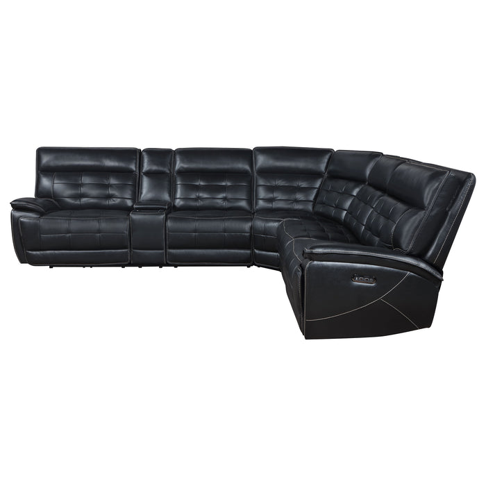 Hewitt Leather Dual Power Reclining Sectional Sofa Black