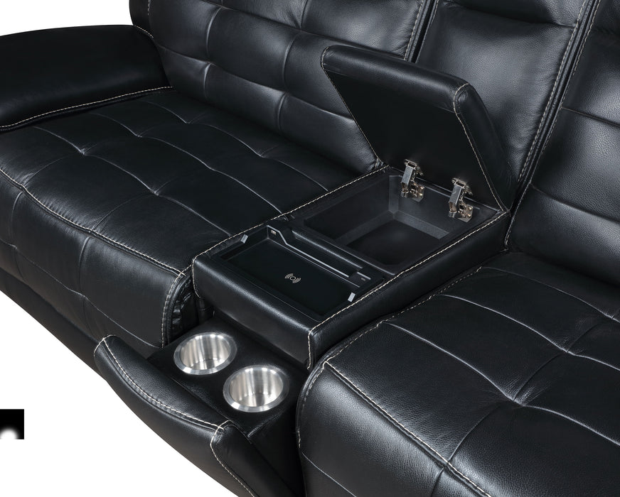 Hewitt Leather Dual Power Reclining Sectional Sofa Black