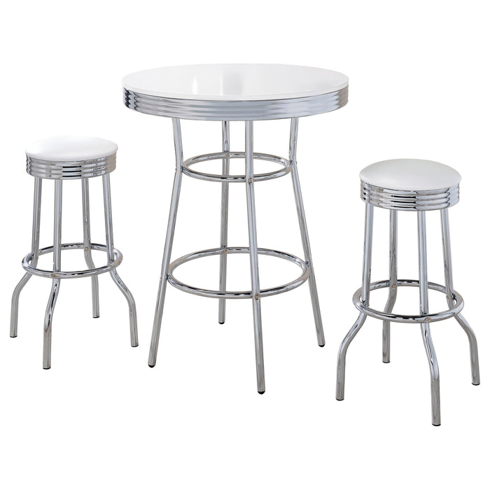 Retro 3-piece Round 1950s Bistro Pub Bar Table Set White — Brady