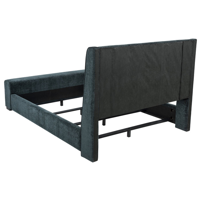 Preston Upholstered California King Audio Flame Visualizer Bed Dark Blue