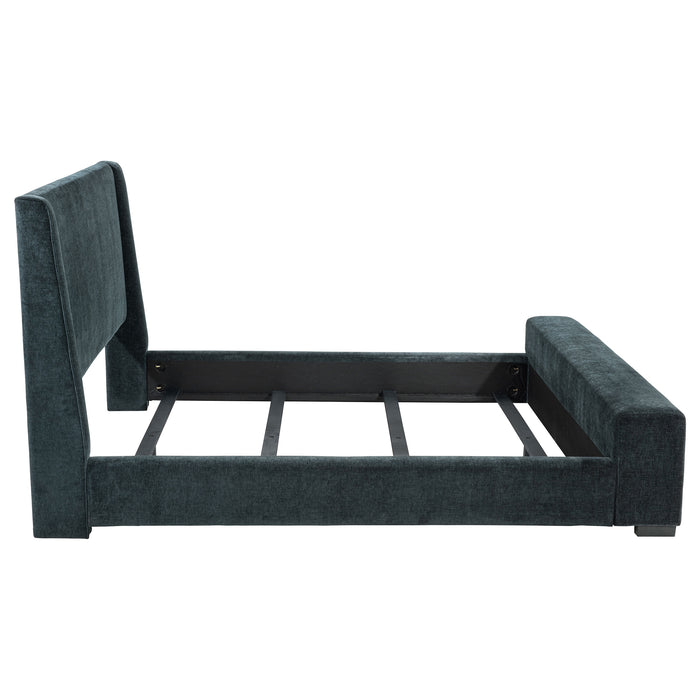 Preston Upholstered California King Audio Flame Visualizer Bed Dark Blue