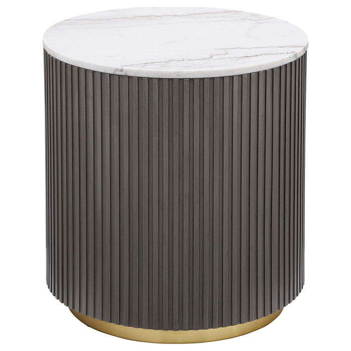 Jason 2-piece Round White Marble Coffee Table Set Charcoal