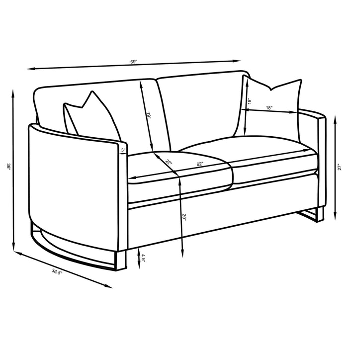 Corliss Upholstered Curved Track Arm Loveseat Camel
