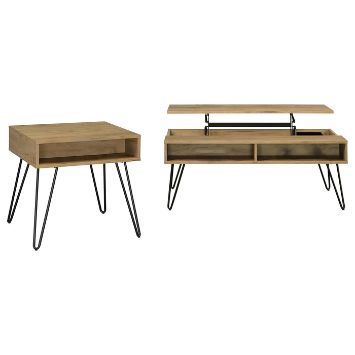 Fanning 2-piece Lift Top Coffee and End Table Set Golden Oak