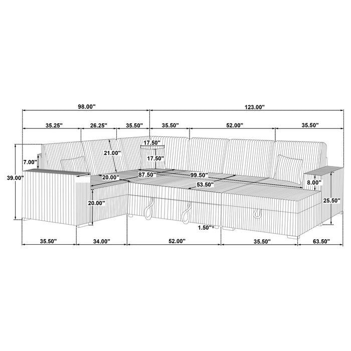 Devonshire Sleeper Sectional Sofa Storage Chaise Grey