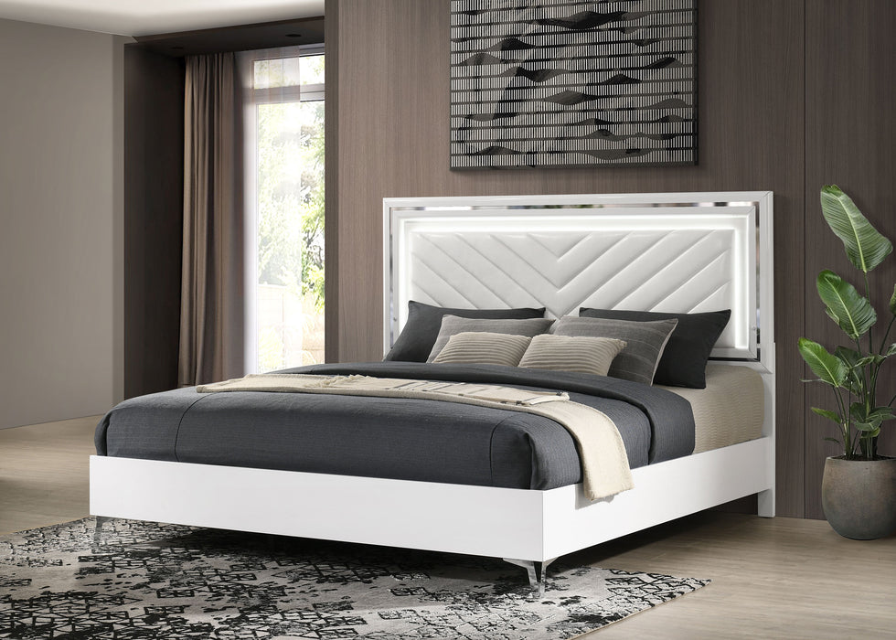 Cassia Eastern King LED Panel Bed White High Gloss