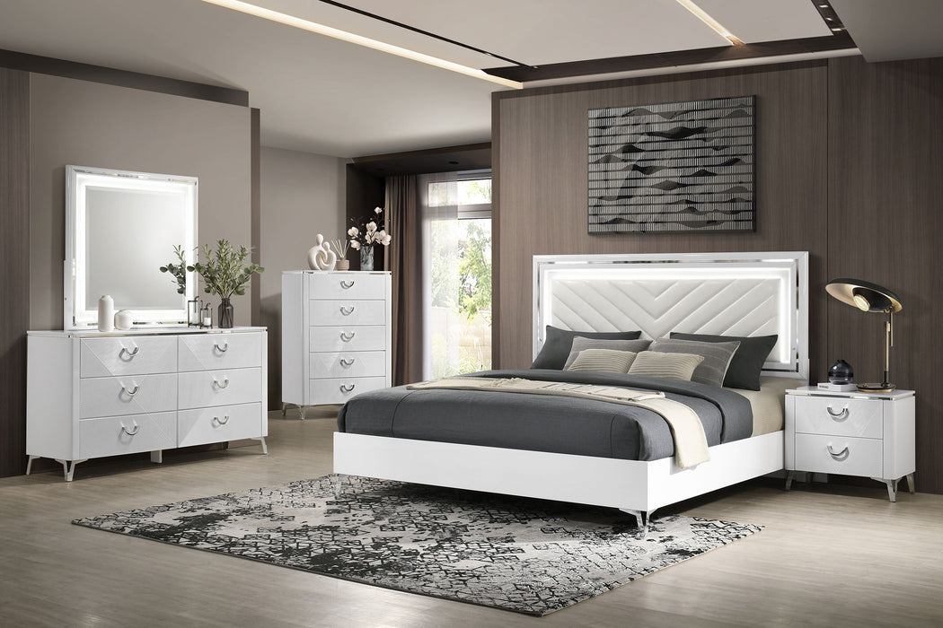 Cassia Eastern King LED Panel Bed White High Gloss