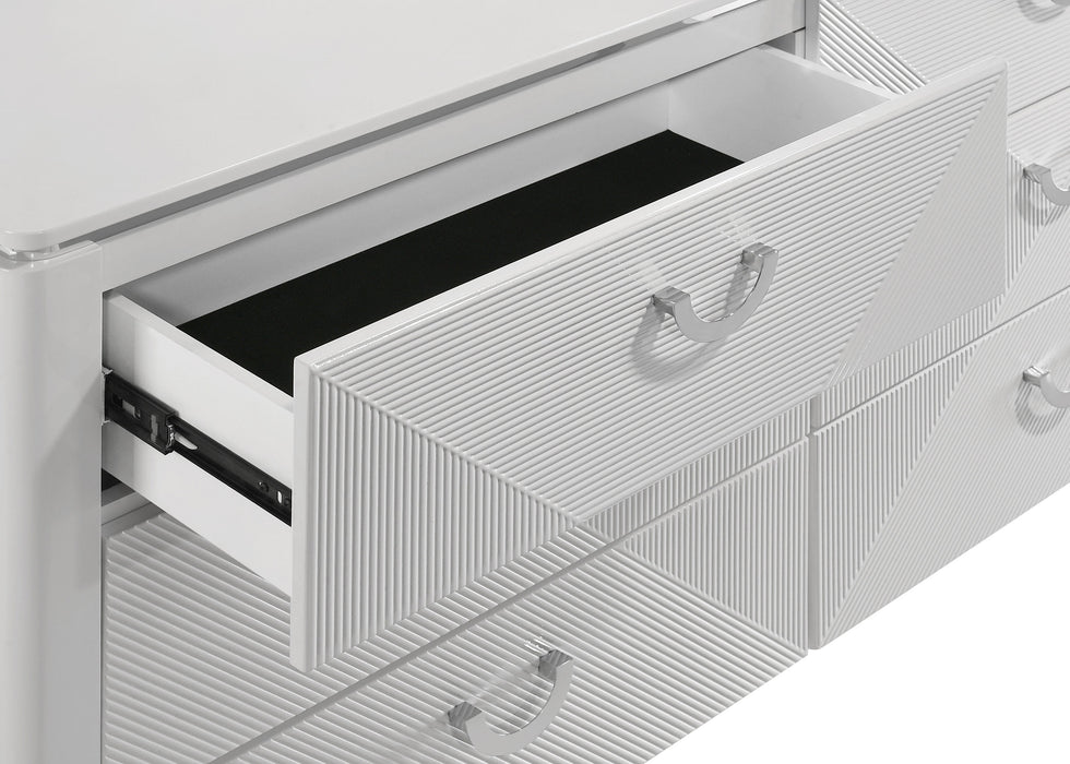 Cassia 6-drawer Dresser Cabinet with Mirror White High Gloss