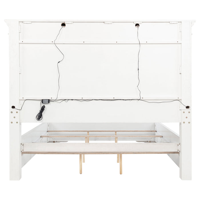 McKinney Queen LED Light Panel Bed Vintage White