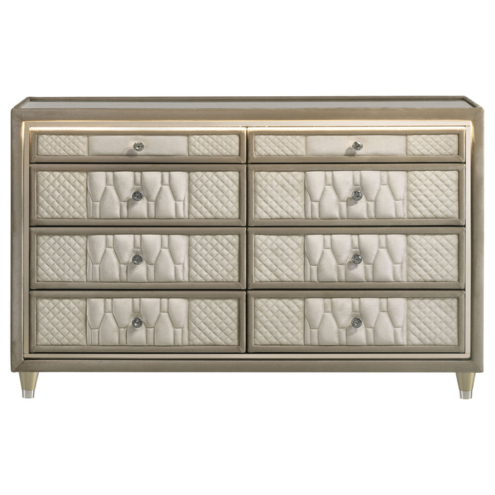 Lorient 8-drawer LED Bedroom Dresser Cabinet Ivory and Camel