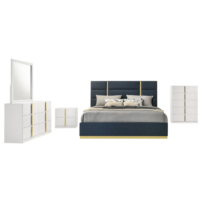 Ines 5-piece Queen Bedroom Set Navy and White High Gloss