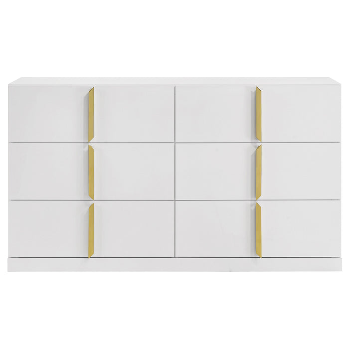Ines 6-drawer Bedroom Dresser Cabinet White High Gloss