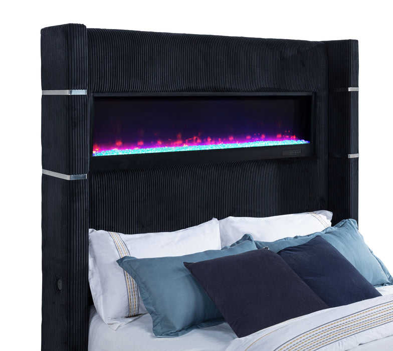 Tisdall Queen Flame Visualizer Wingback TV Bed Black