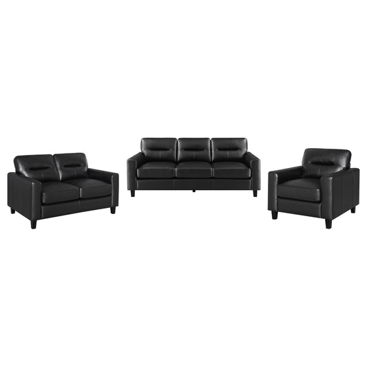 Scotland 3-piece Faux Leather Upholstered Sofa Set Black