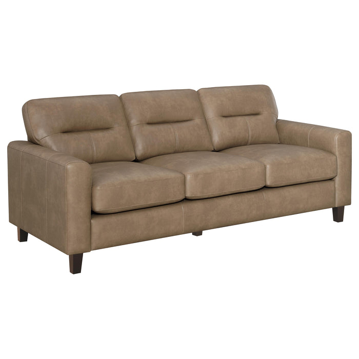 Scotland Faux Leather Upholstered Track Arm Sofa Brown