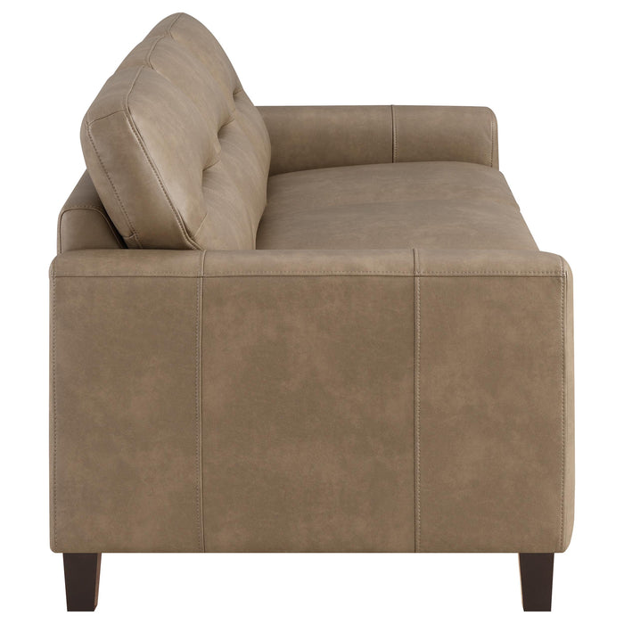 Scotland Faux Leather Upholstered Track Arm Sofa Brown
