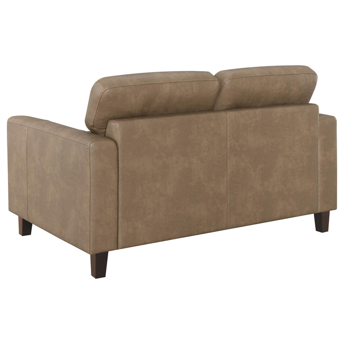 Scotland Faux Leather Upholstered Track Arm Loveseat Brown