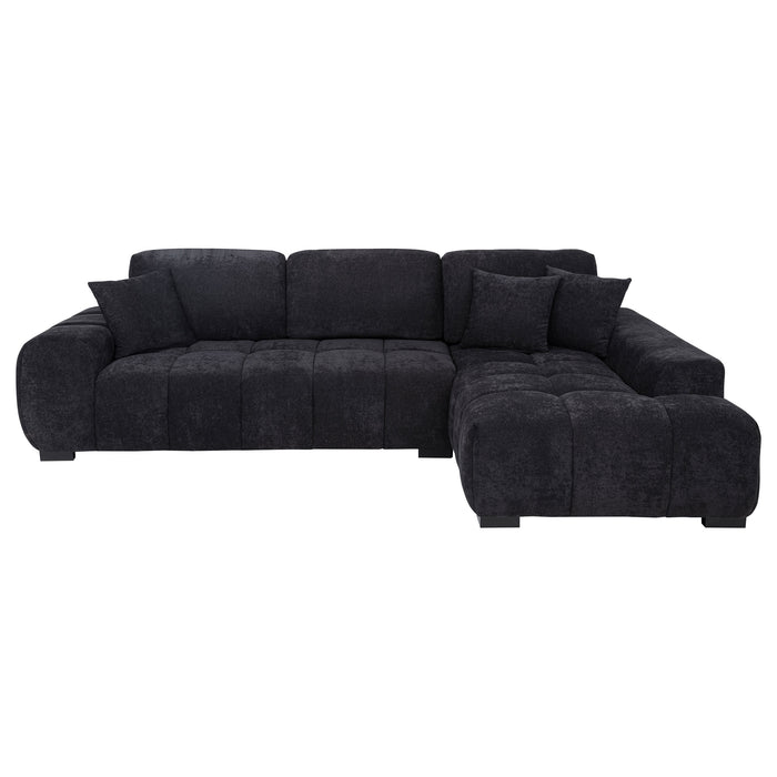 Octavia Tufted 2-Piece Sectional Chaise Sofa Black