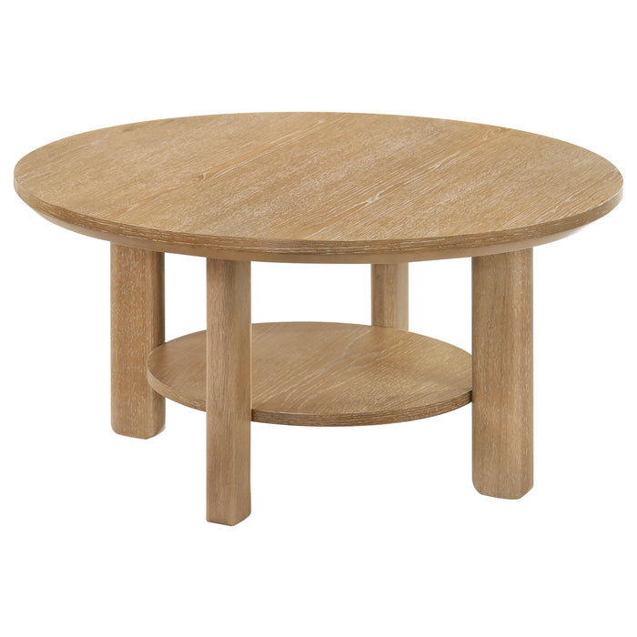 Ottowa 2-piece Round Wood Coffee Table Set Light Oak
