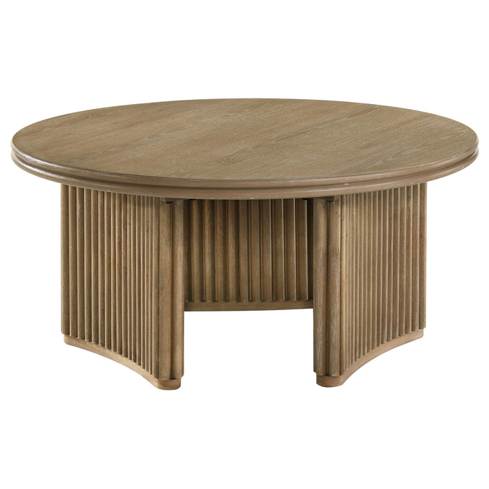Adina 36-inch Round Wood Coffee Table Distressed Light Brown