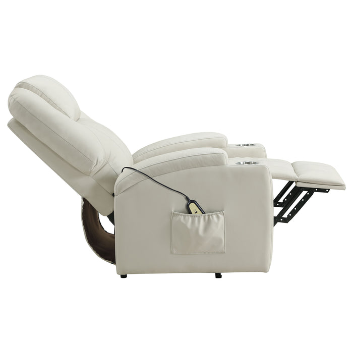 Armstrong Tufted Faux Leather Power Lift Massage Recliner Ivory