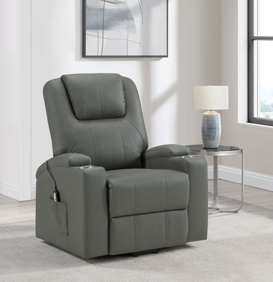 Armstrong Tufted Faux Leather Power Lift Massage Recliner Grey